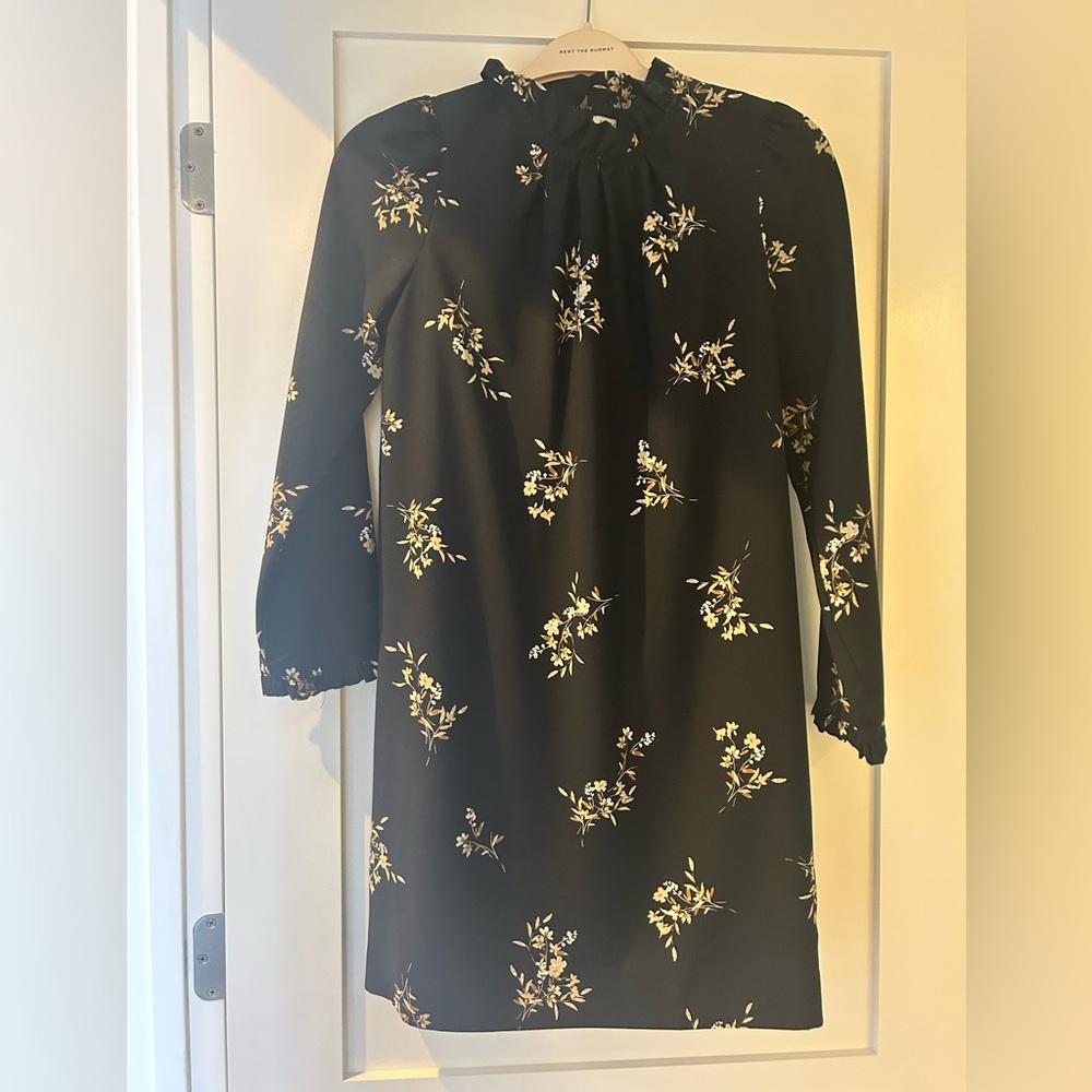 J. Crew Factory Printed Ruffleneck Shift Dress Black Floral Size 4 - Picture 4 of 6